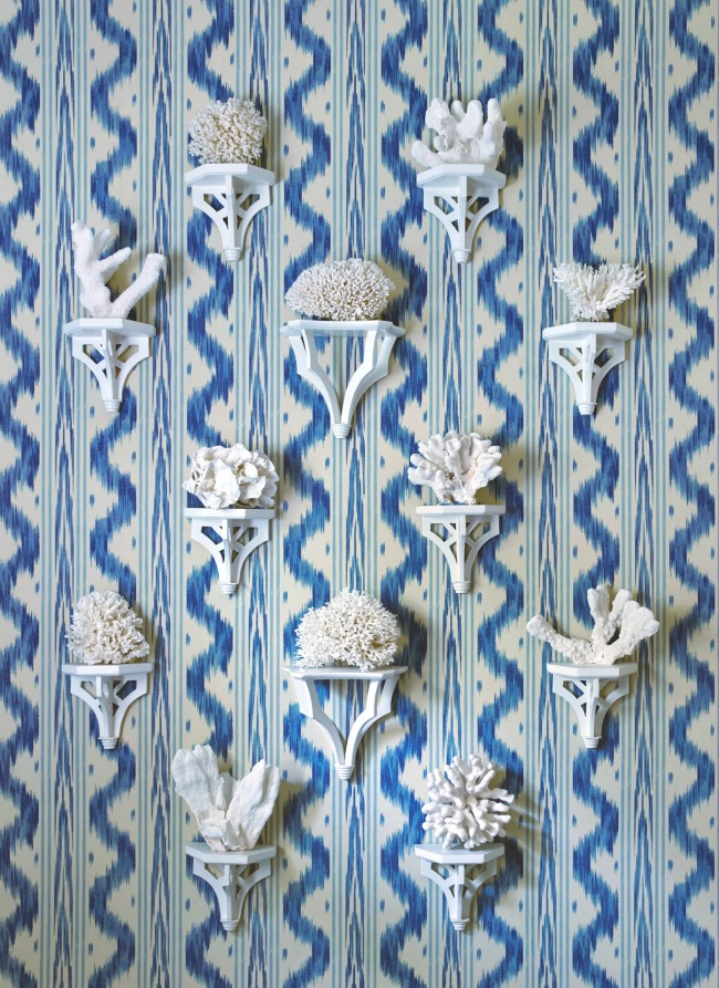 coral on hanging shelves Sarah Bartholomew design