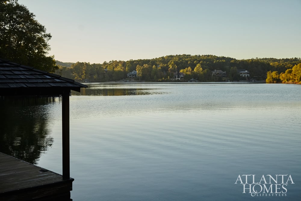 Lake Keowee lake.| So, sure, houses are made for all seasons, but this fabulous Lake Keowee Cottage, designed by Architect Timothy S. Adams and Westbrook Interiors in this month's Atlanta Homes & Lifestyles,  just feels like fall to us. 