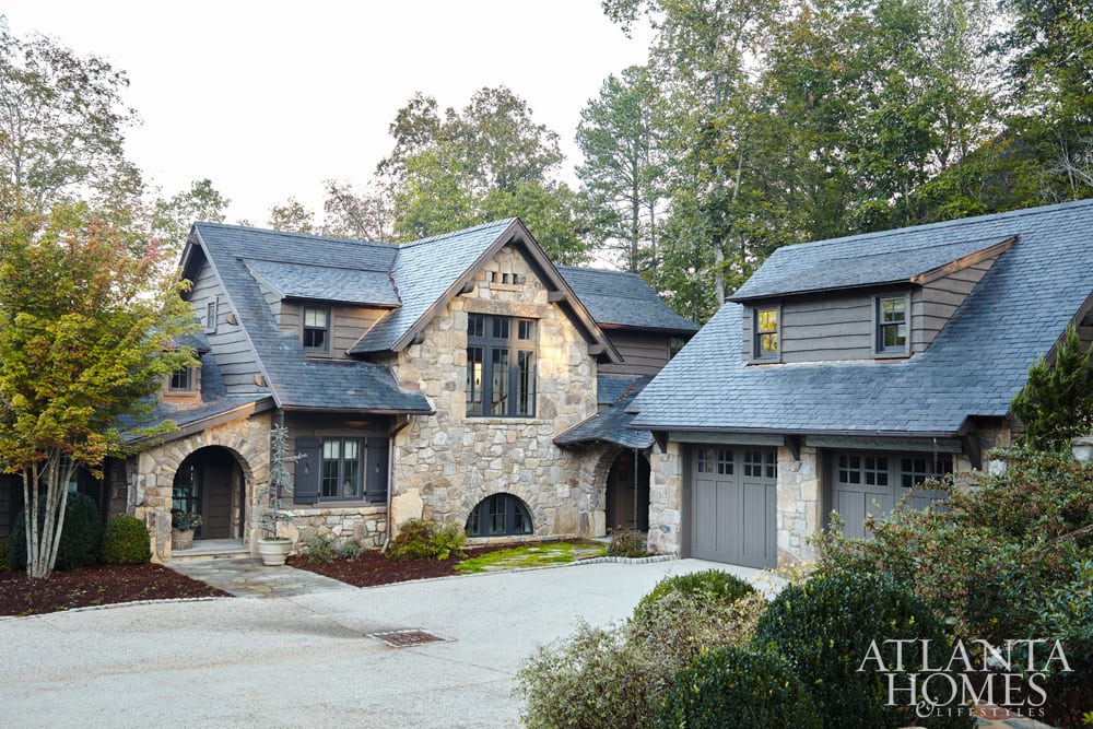 Lake Keowee house and garden.| So, sure, houses are made for all seasons, but this fabulous Lake Keowee Cottage, designed by Architect Timothy S. Adams and Westbrook Interiors in this month's Atlanta Homes & Lifestyles,  just feels like fall to us. 