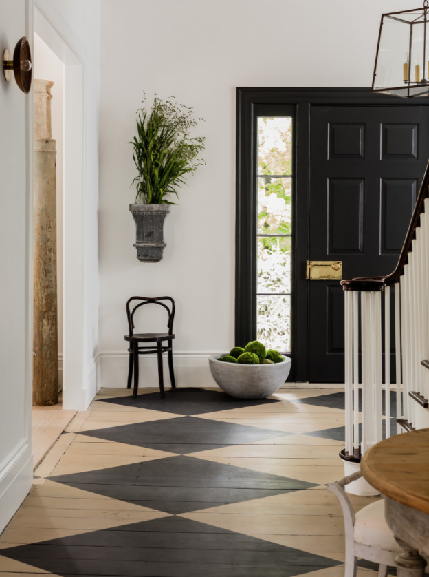 Lisa Tharp Interior Design entrance with black and white painted floors