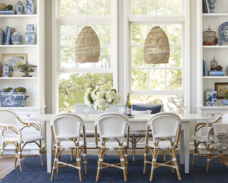 blue and white dining room at Serena & Lily - 30% off sale