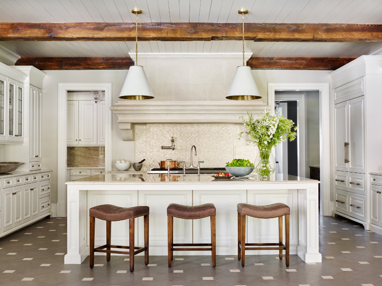 kitchen with wood beams by Harrison Design