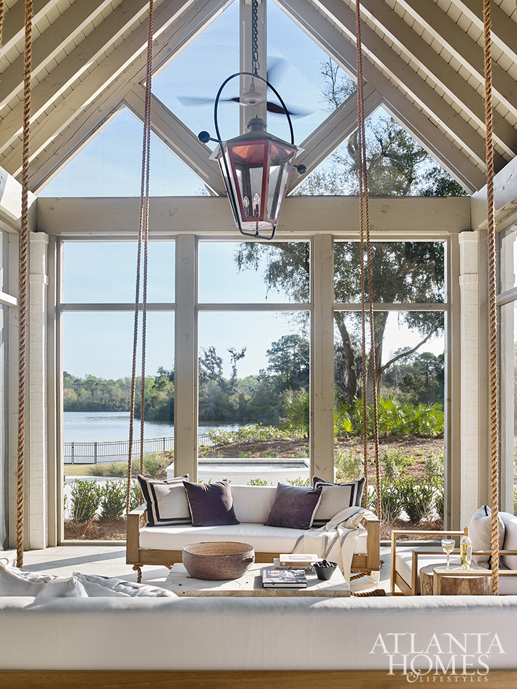 St. Simons Island home porch with hanging swing