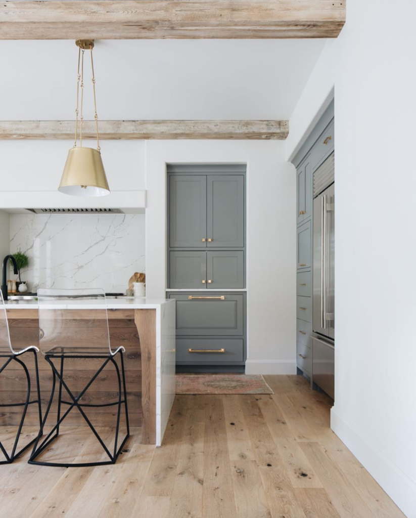 Kate Marker Interiors kitchen with blonde wood beams