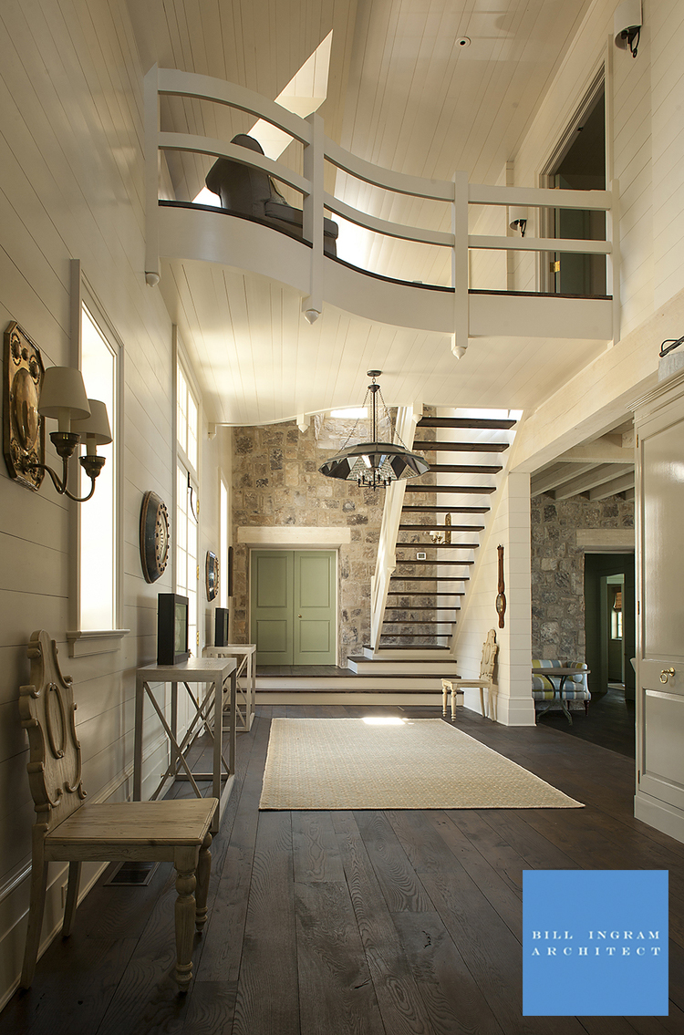 Bill Ingram Architect Lake Martin house with stone in entry and green door