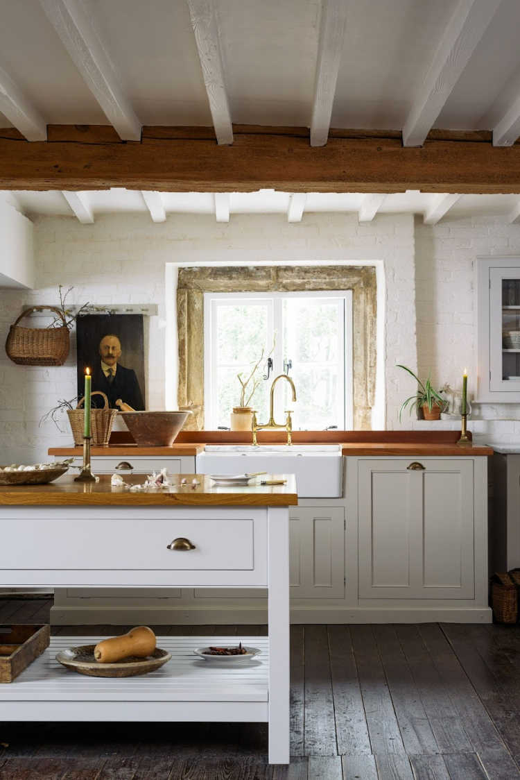 deVOL kitchens - kitchen, kitchen island, beams, wood beams, farmhouse sink
