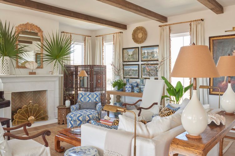 blue and white family room Jenny Keenan Design