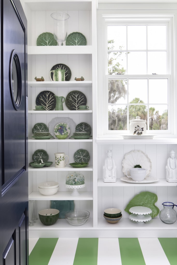 green and white pantry