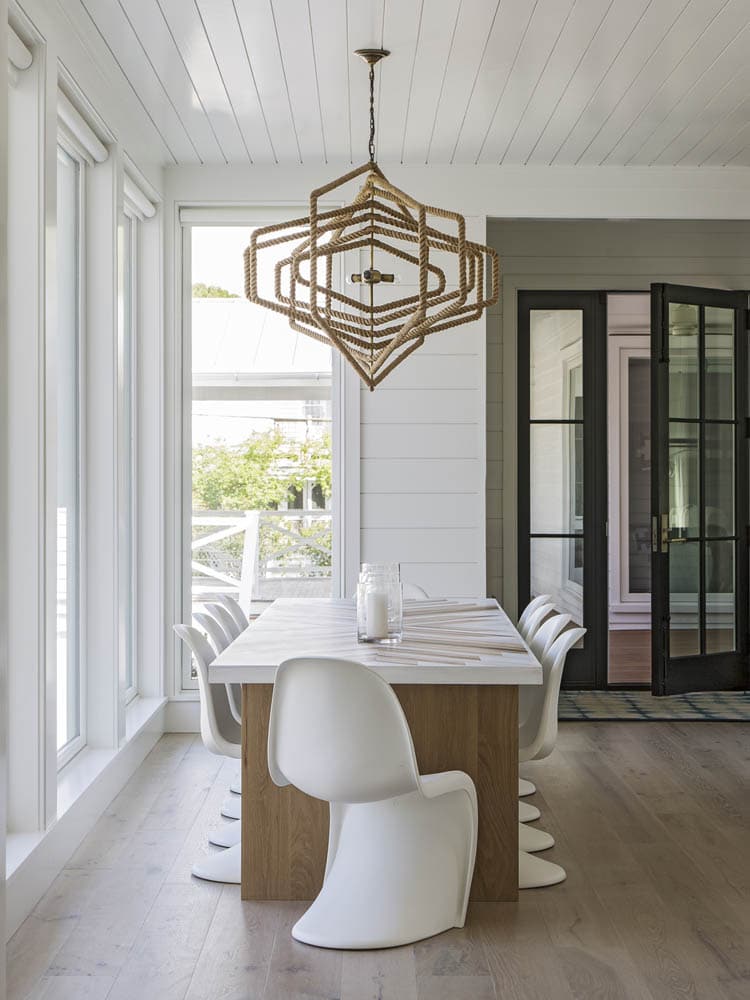 Jenny Keenan Design dining room with shiplap ceiling