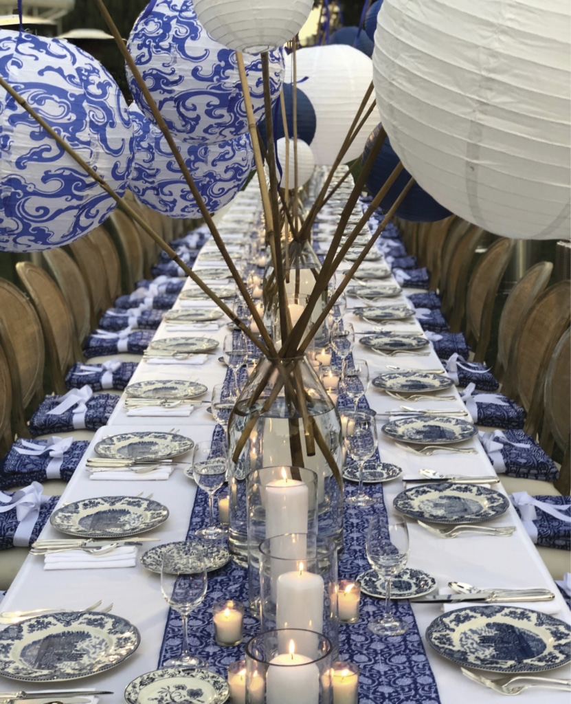 INDia Hicks An Entertaining Story dining blue and white