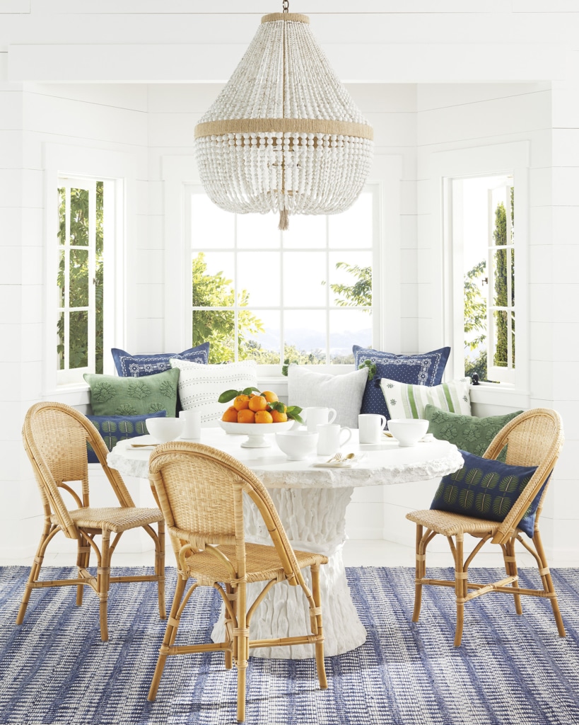 Serena & Lily dining nook with wicker chairs - step into a dining nook
