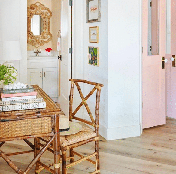 Kara Miller Design bamboo desk and bamboo chair with pink door
