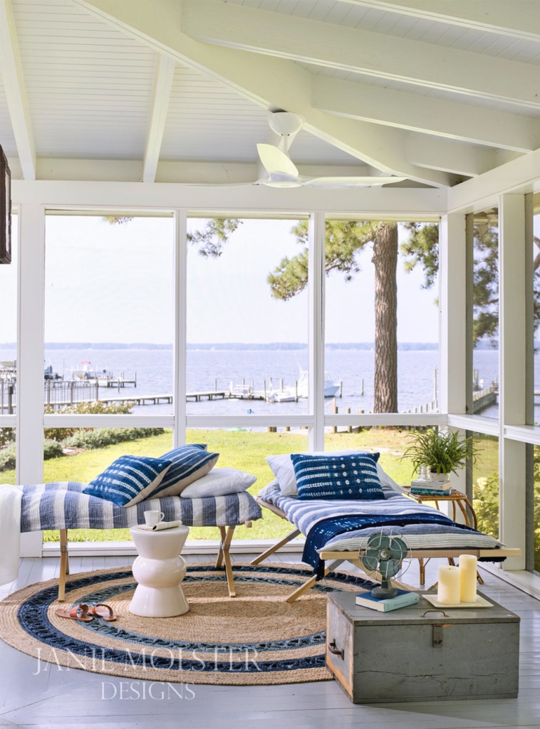 Janie Molster Fishing Bay blue and white porch