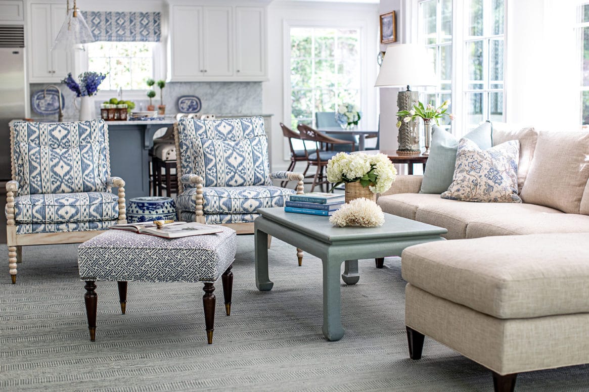 Clary Bosbyshell Interior Design blue and white living room