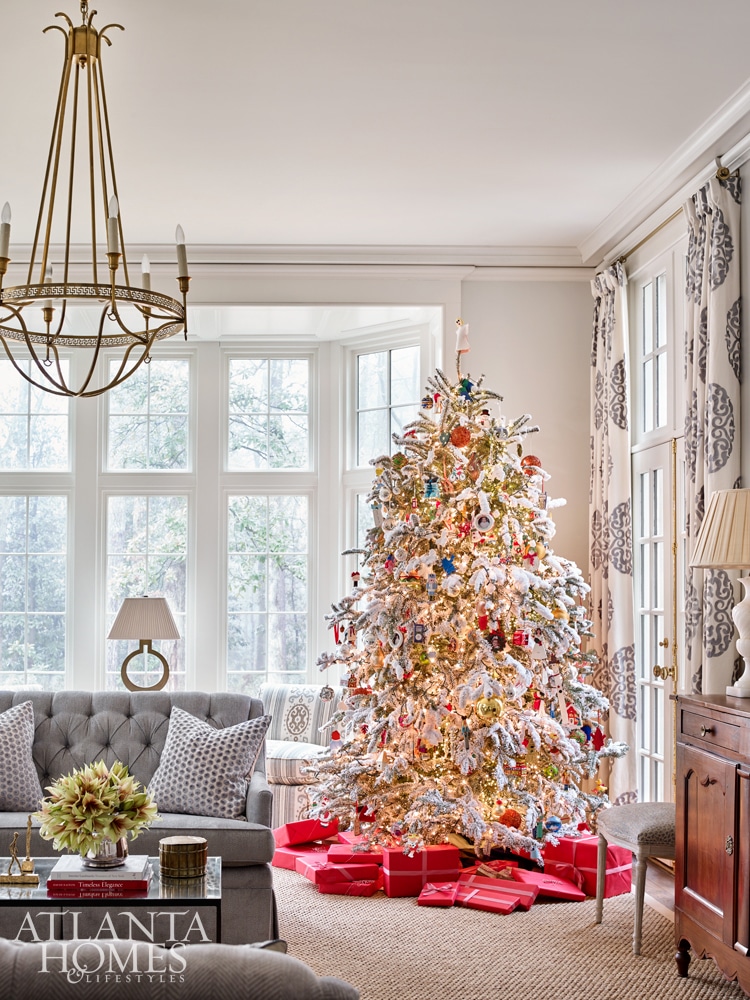 English Manse living room decorated for christmas