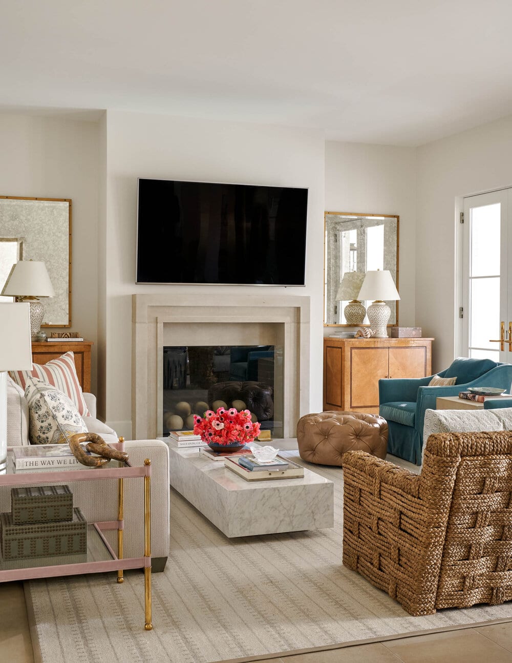 Mary Beth Wagner family room with tv over fireplace mantel