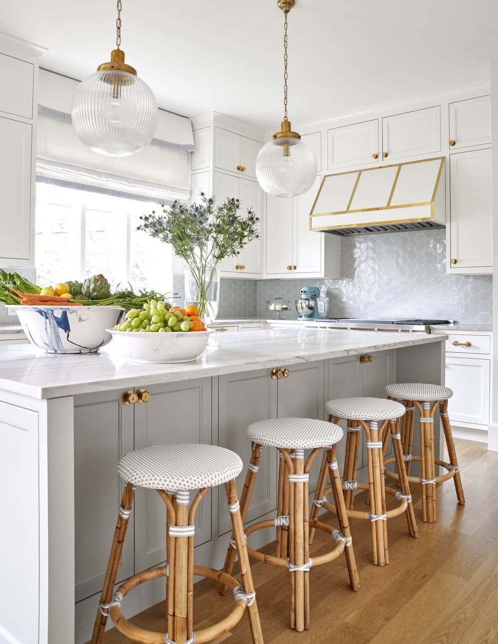 Mary Beth Wagner white kitchen with gold hardware