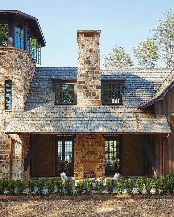 Jeffrey Dungan Architect | William Abranowicz Photography | stone house | stone | stone porch | patio | cedar roof