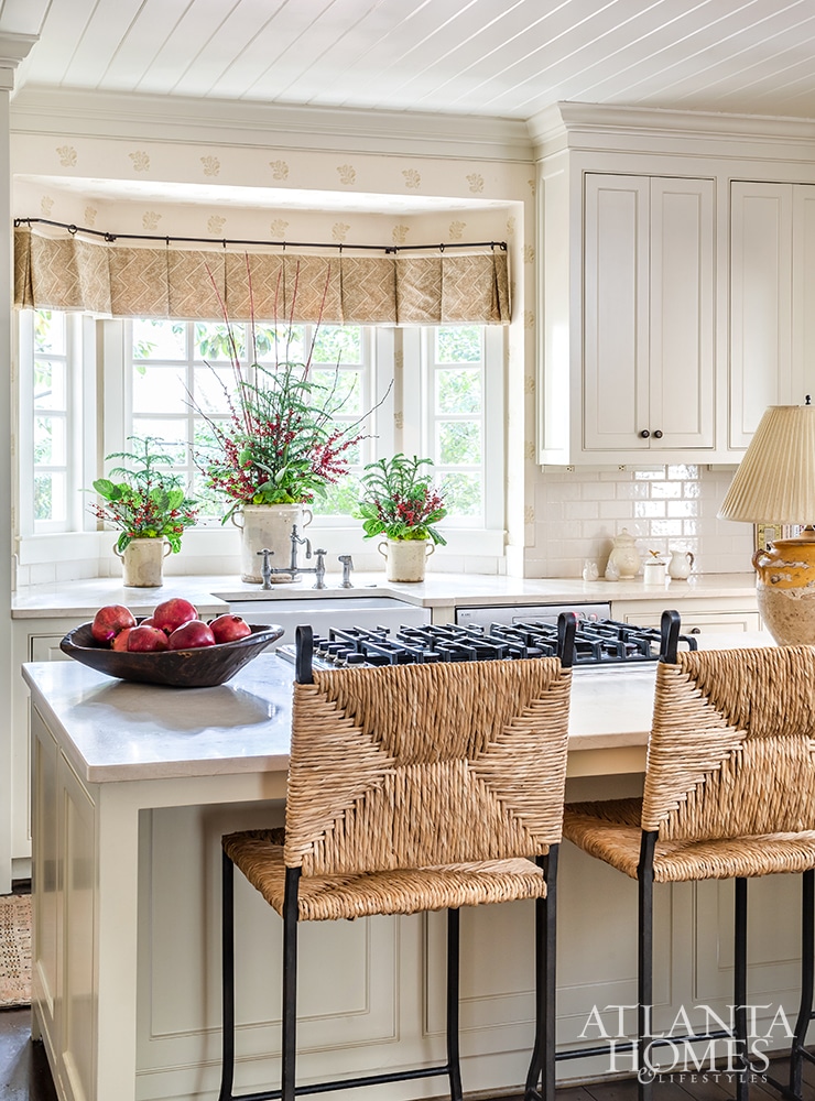 Beth Erin Designed Buckhead home kitchen with shiplap ceiing