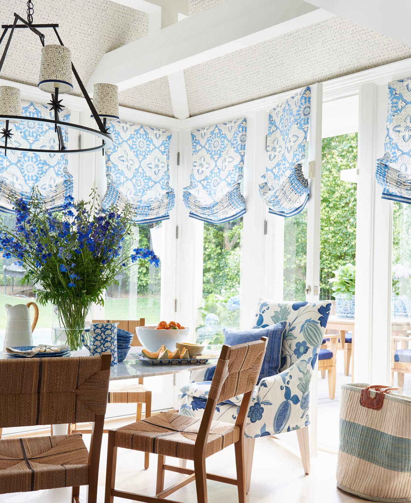 10 Favorites in Blue & White with the fabulous Mark D. Sikes - Amy Neunsinger Photography - dining room - dining room design - dining room decor - wood beams