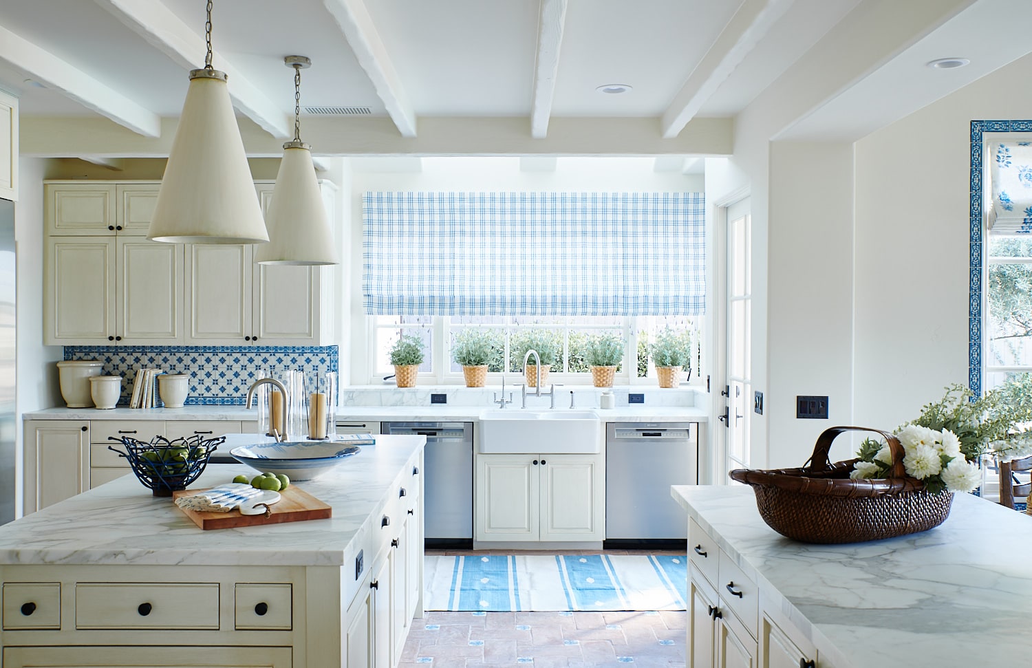 10 Favorites in Blue & White with the fabulous Mark D. Sikes - Amy Neunsinger Photography - kitchen - kitchen design - kitchen decor - white kitchen - wicker pendants
