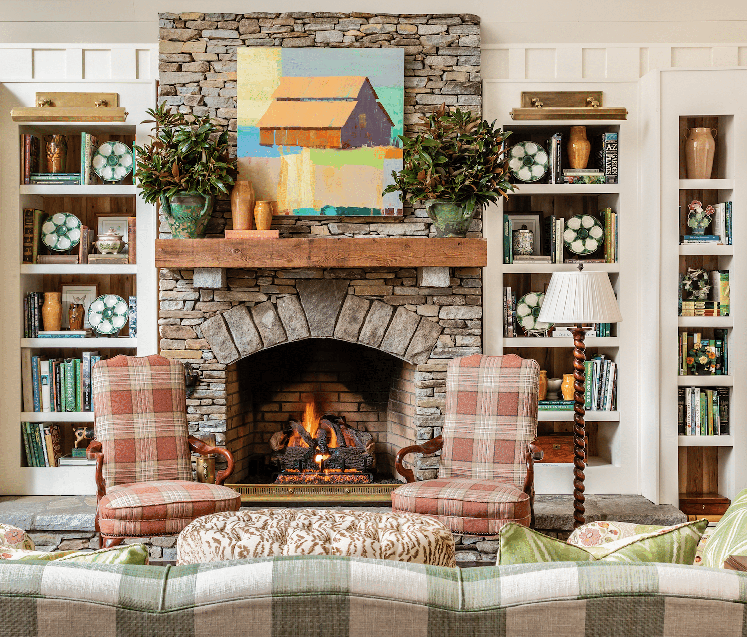 James Farmer living room stone fireplace
