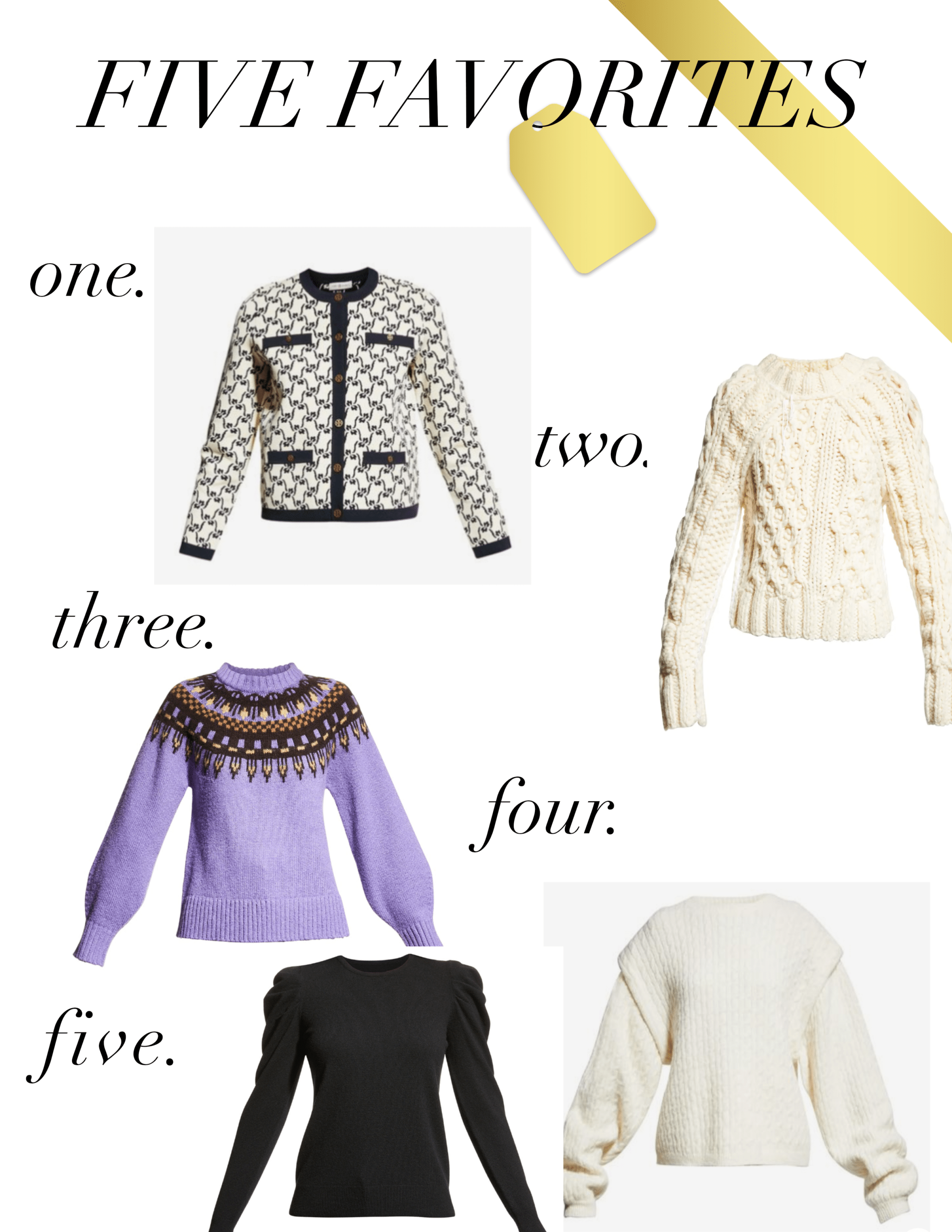 five sweaters from Neiman Marcus