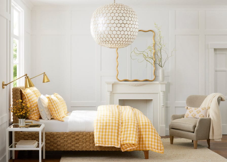 Serena & Lily bedroom with seagrass rug and hanging pendant - bedroom design - bedroom look - bedroom decor