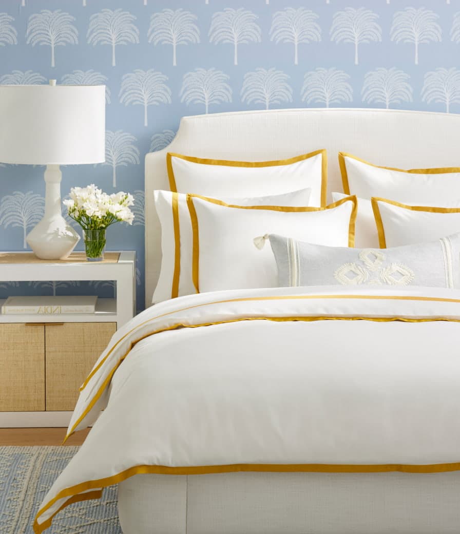 bedroom with gold and blue FOR FALL