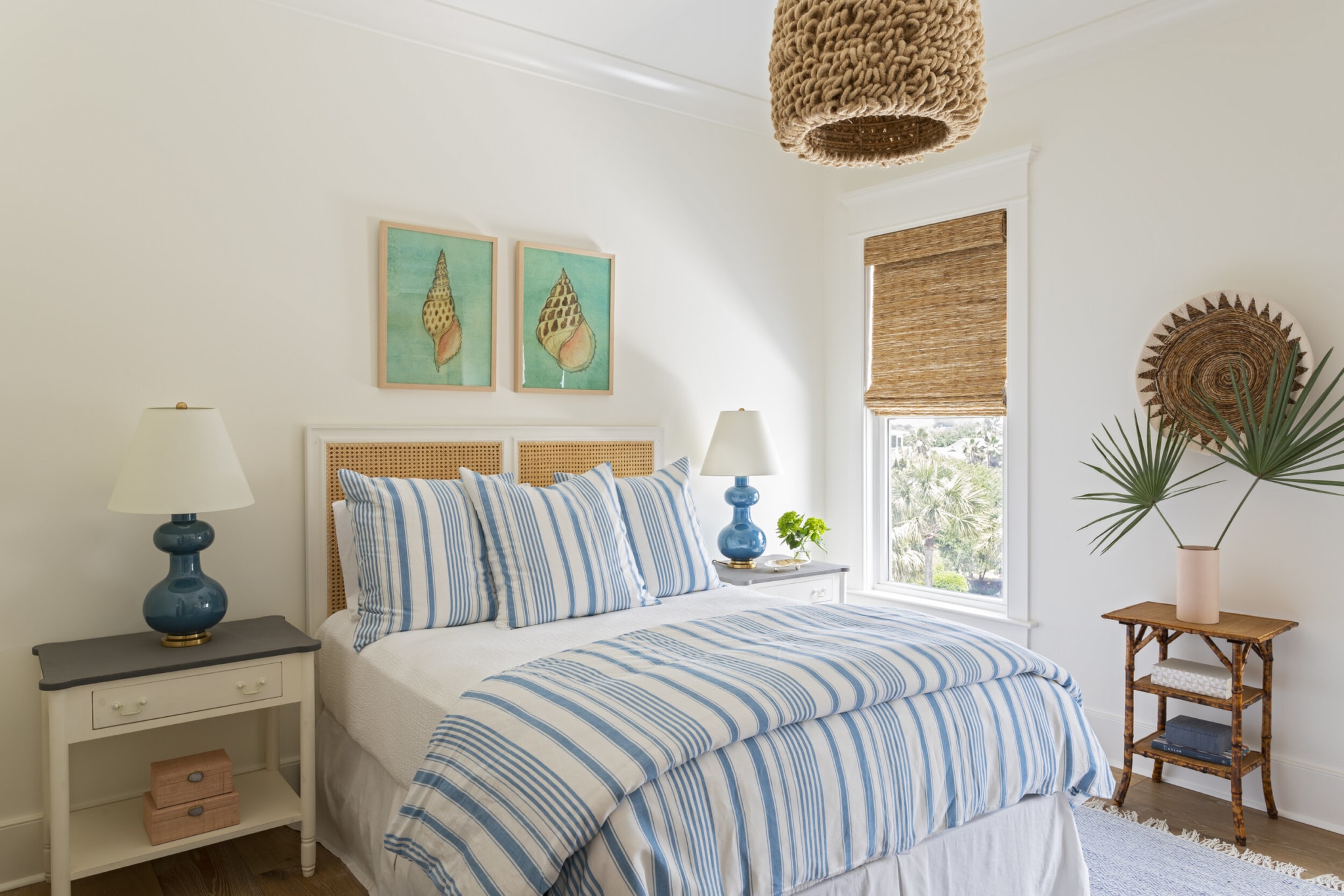 Isle of Palms house tour - Allison Elebash - Julia Lynn Photography -bedroom - blue and white - blue and white bedroom - pair of chairs