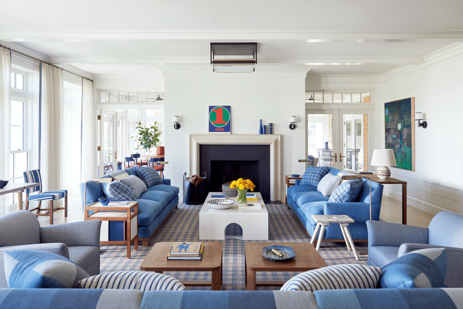 Mark Cunningham Interior Design - red, white and blue - blue and white - living room design - living room decor - Westhampton