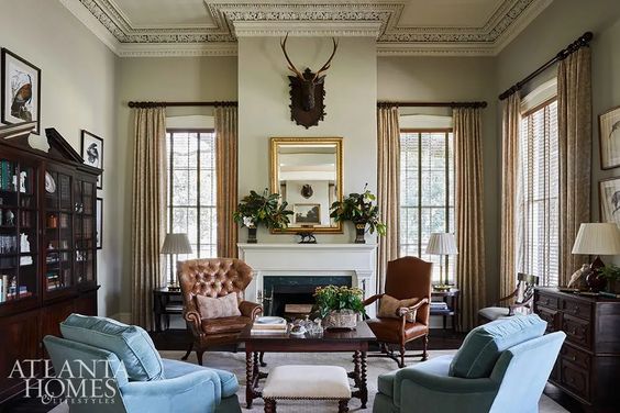 Southern Sophistication - 19th Century Estate in Atlanta Homes and Lifestyles | Interiors:  Susan Lapelle, Lapelle Interiors | Landscape Design:  Carson McElheney Landscape Architecture & Design | Photography: Emily Followill  family room