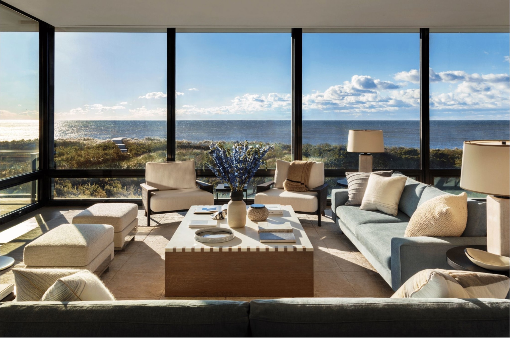 Victoria Hagan Design | David Sundberg Photography living room with floor to ceiling windows