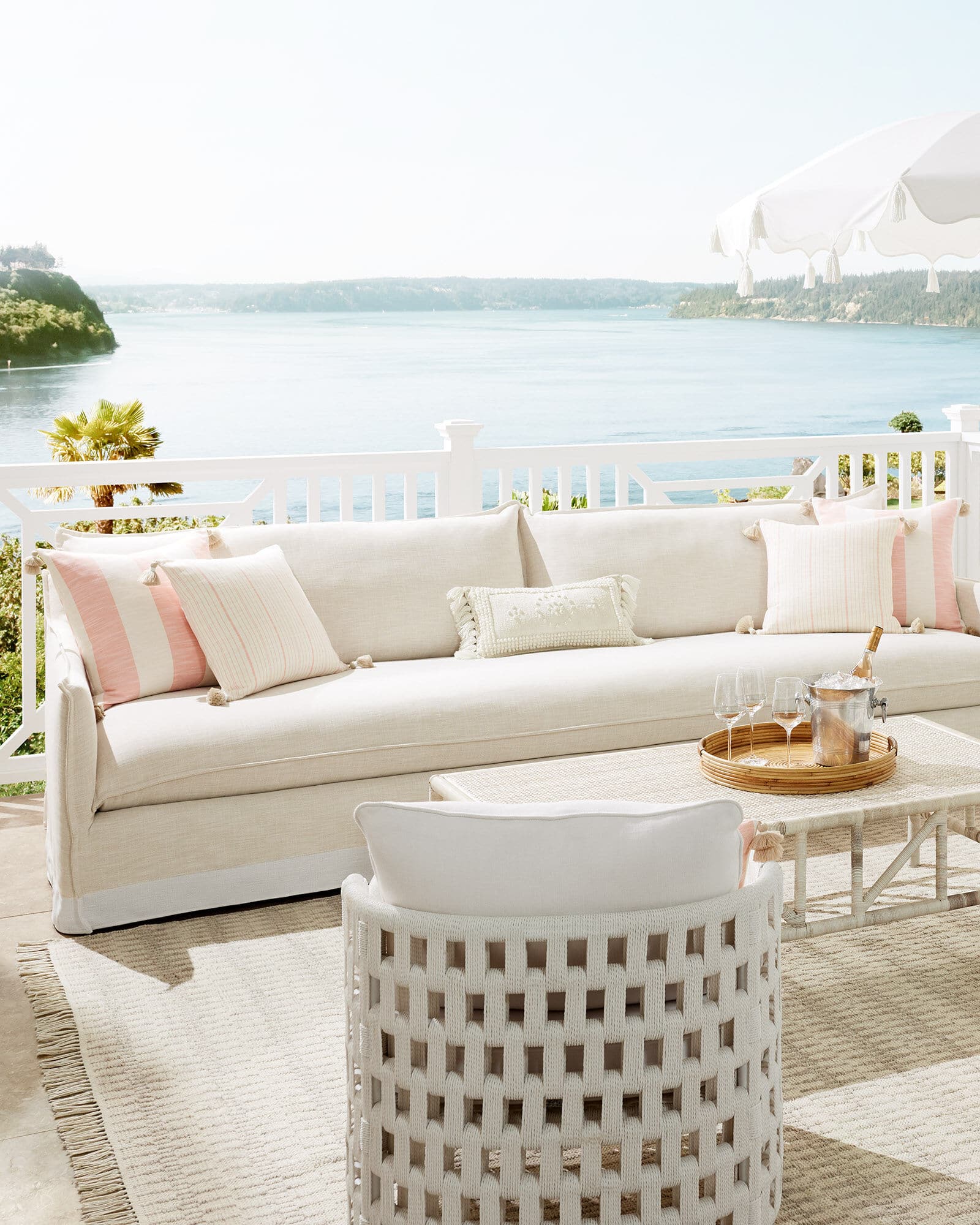Serena and Lily outdoor living room - porch - porch design - porch design ideas - patio - beach living - beach house - white sofa - white outdoor sofa