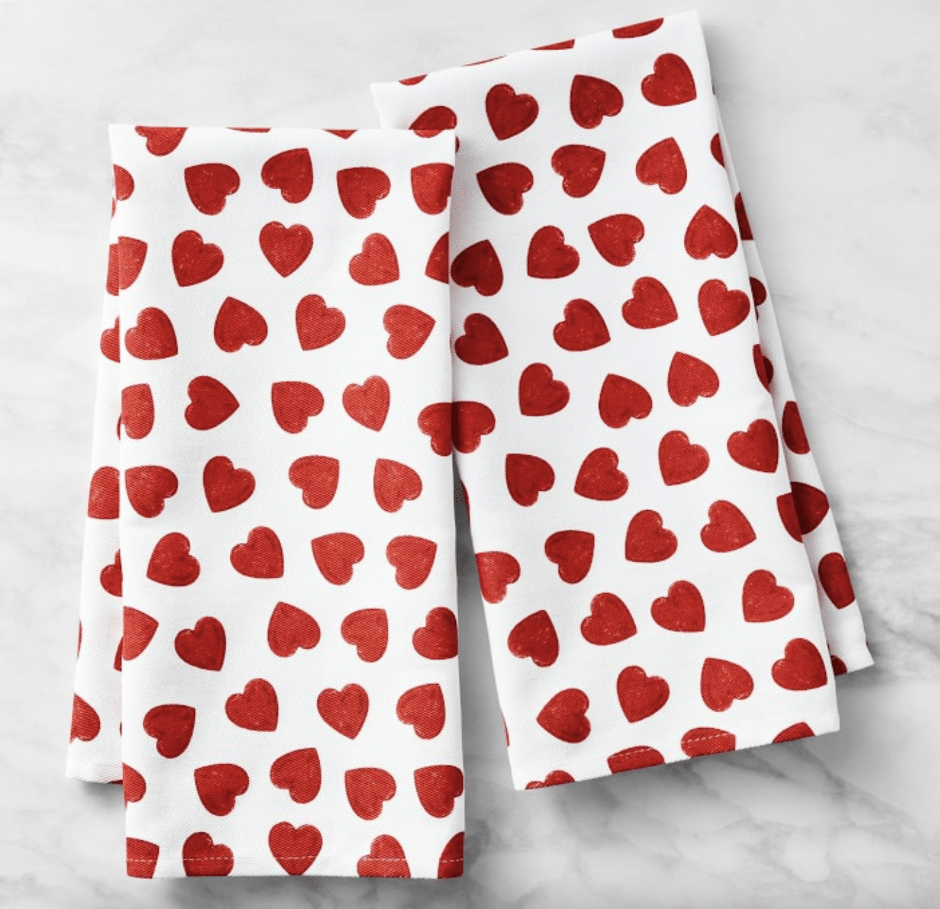 Williams-Sonoma Valentine's Day hand towels with gracious red hearts. valentine's day | happy valentine's day | be mine | hearts | valentine gift ideas 