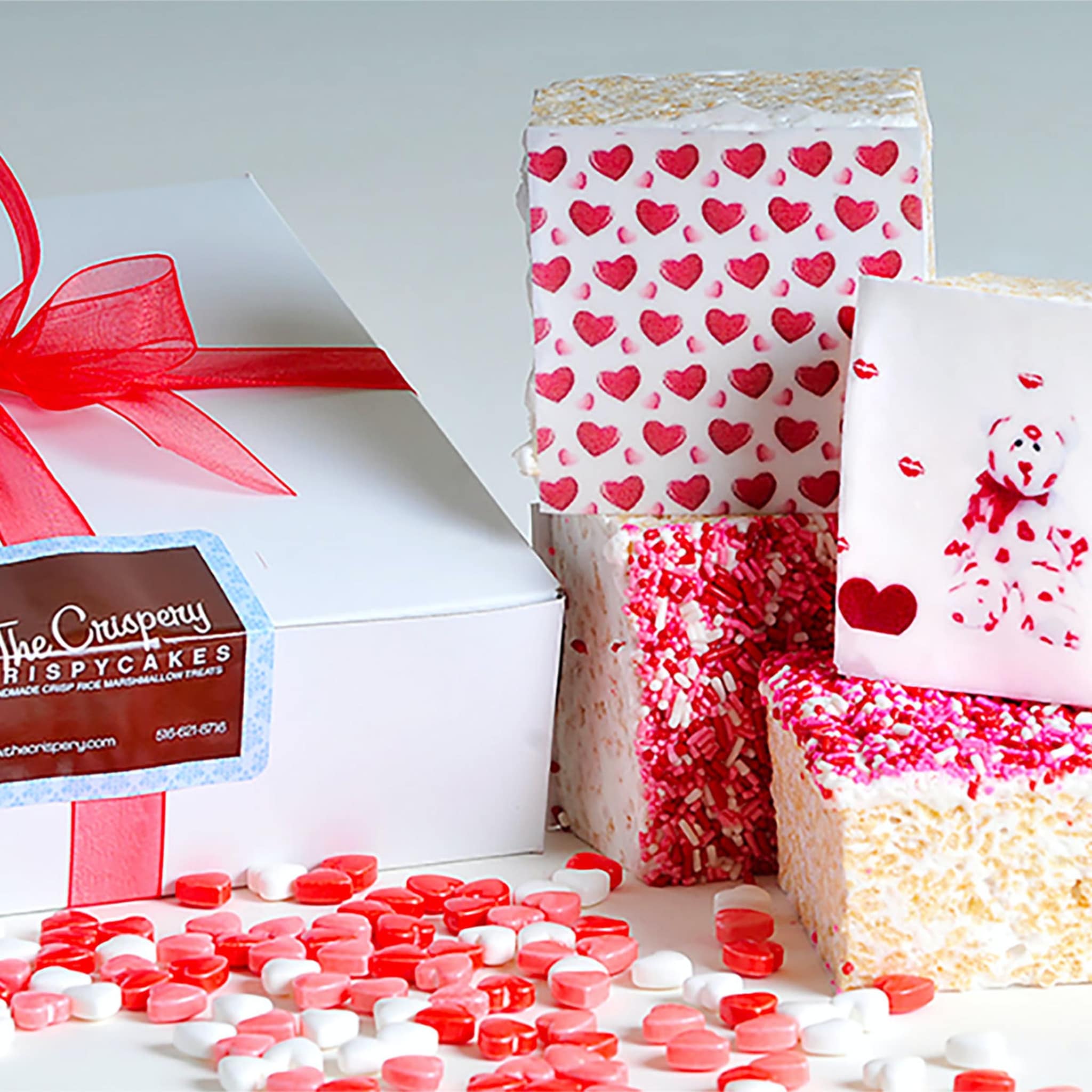 Valentine's Day gift ideas from The Crispery - rice krispy treats - red and white - pink and white - Valentine's Day ideas - delightful