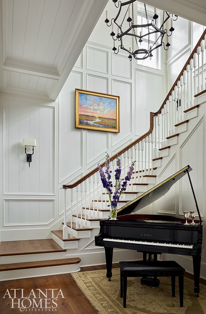Interior Design: Melanie Milner and Katie Moorhouse of Design Atlelier - Photography: David Christensen - foyer in this Atlanta home - love the grand piano and the beautiful art -Southern Home with Plenty of Style