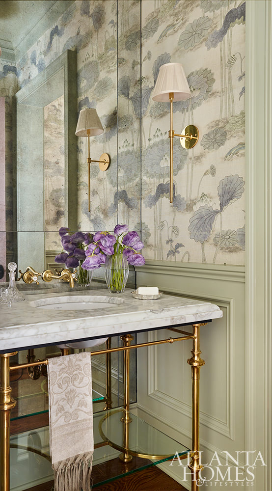 Interior Design: Melanie Milner and Katie Moorhouse of Design Atlelier - Photography: Emily Followill - bathroom - bathroom design - bathroom mirror - bathroom wallpaper - bathroom decor -Southern Home with Plenty of Style