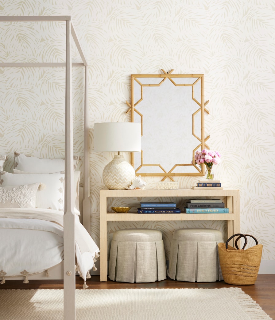 Serena & Lily bedroom in neutrals - canopy bed - side table - bedroom design - bedroom makeover - bedroom decor 