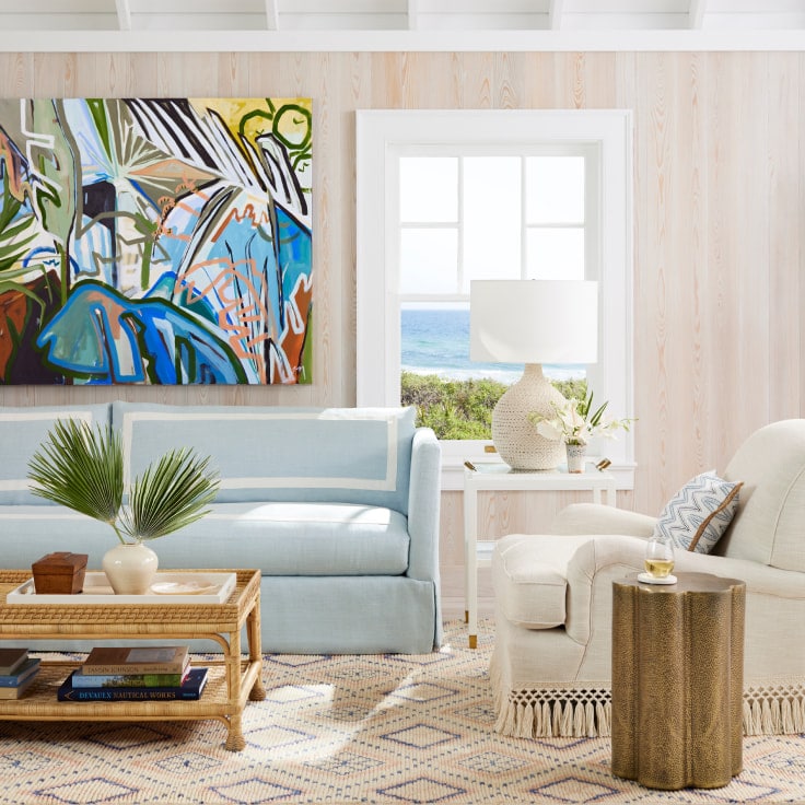 Serena & Lily living room with abstract art and gracious style