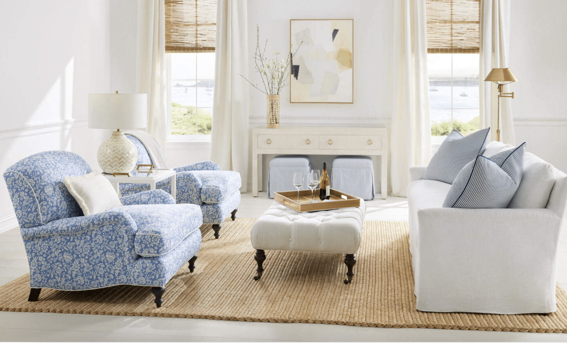 Serena & Lily blue and white living room - living room designe - living room decor - showhouse - remodeled living room