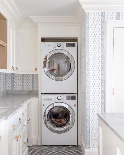 Laundry room designed by The Fox Group - Lindsay Salazar Photography - - blue and white - blue and white wallpaper