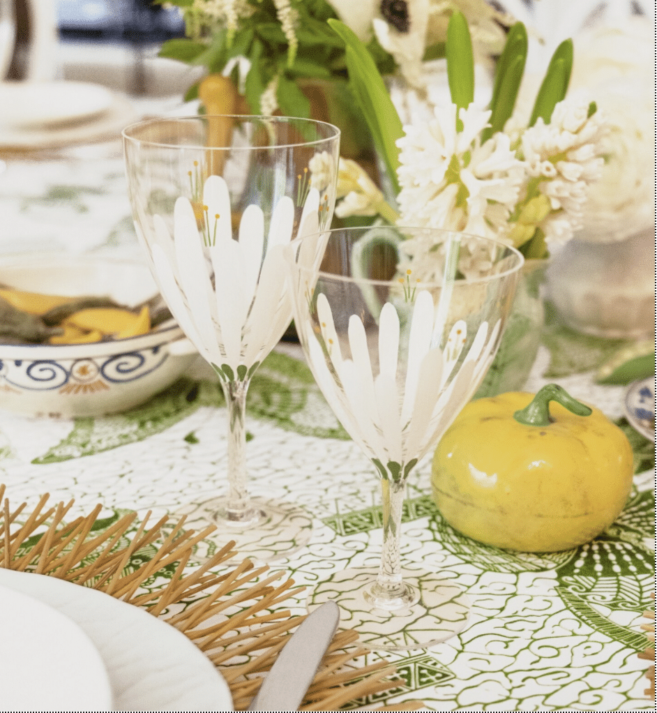 Tablesetting Tory Burch - Spring Meadow glasses - tablescape - setting the table - set the table
