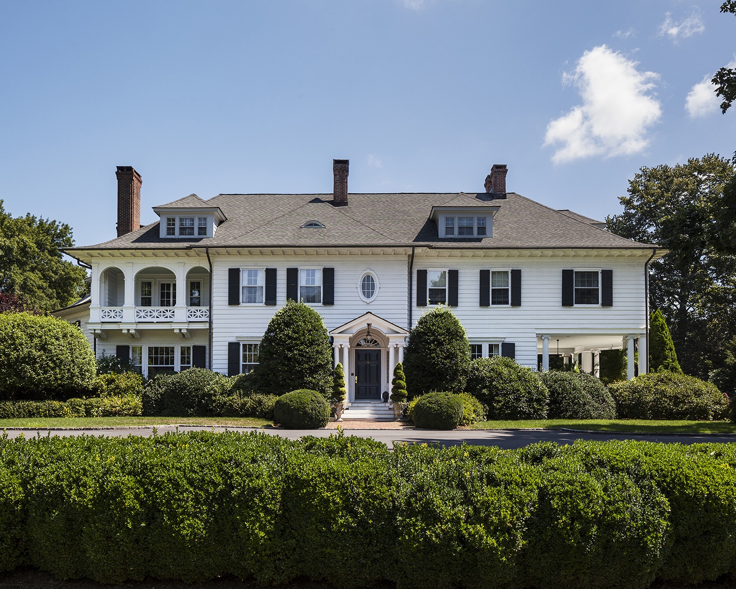New Canaan house tour - curb appeal Mark Cunningham Design - white house