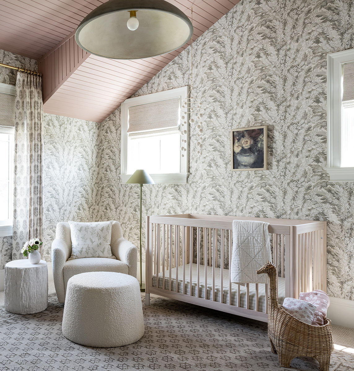 Neutral nursery - Studio McGee - Lucy Call Photography - glider - crib - floor lamp