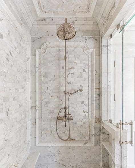 A floor to ceiling marble shower...yes, please!⁠
⁠
Design: @the_fox_group_⁠
Photography: @lindsay_salazar_photography ⁠
Tile Work: @adamsoncustomtile ⁠
⁠
#marble #marbletile #bathroom #shower #marbleshower #housebeautiful #designchic