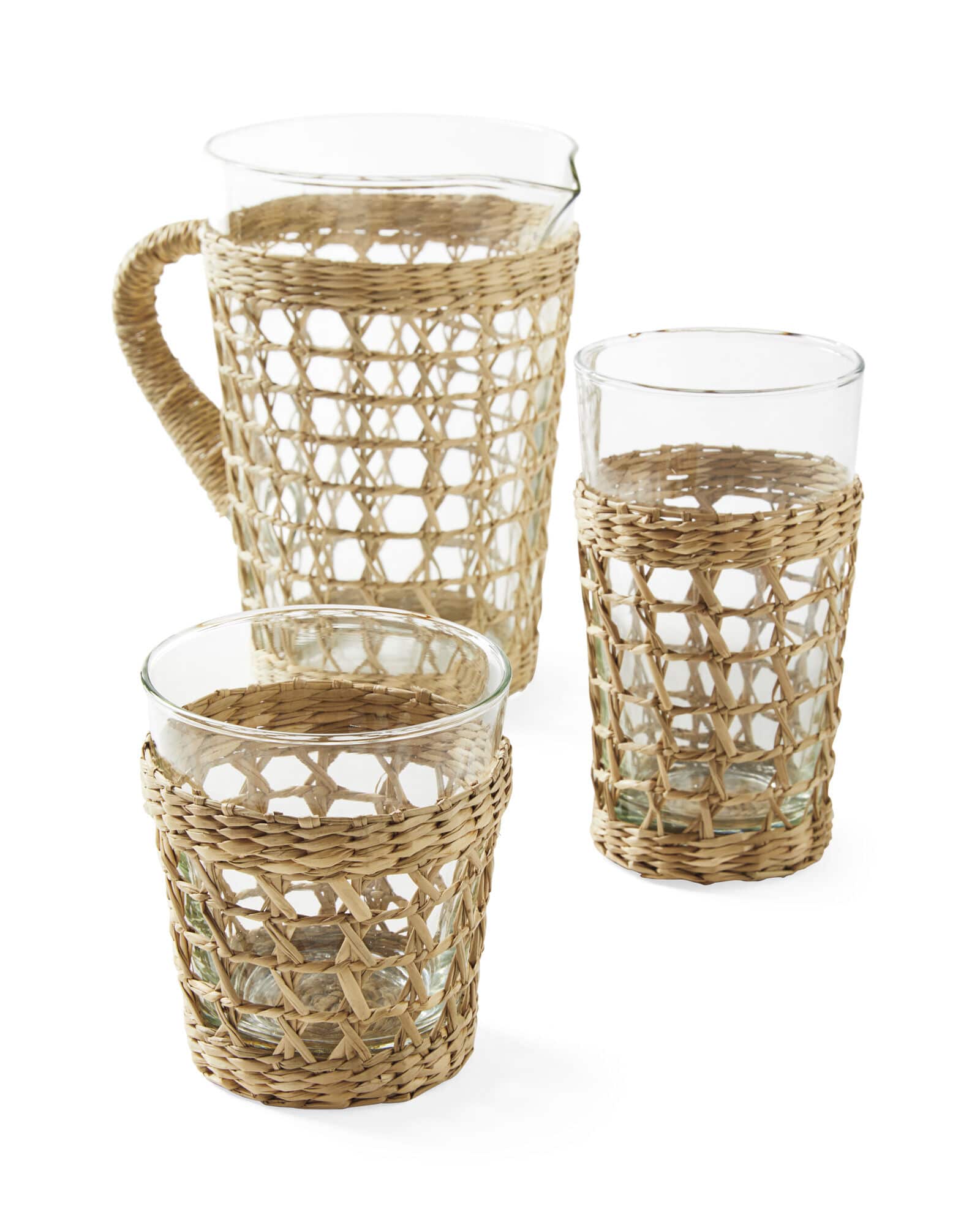 Cayman Seagrass pitcher and glasses - Serena & Lily - dining - outdoor dining - dining al fresco - effortlessly chic