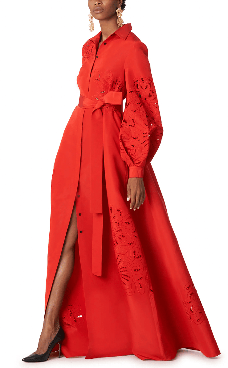Carolina Herrera Red gown - Nordstrom. -Embroidered Puff Sleeve Silk Trench Gown 