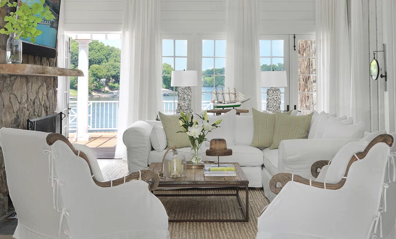 Nantucket house tour by Amy Studebaker Interior Design - Alise O'Brien Photography neutral family room - sanctuary by the sea