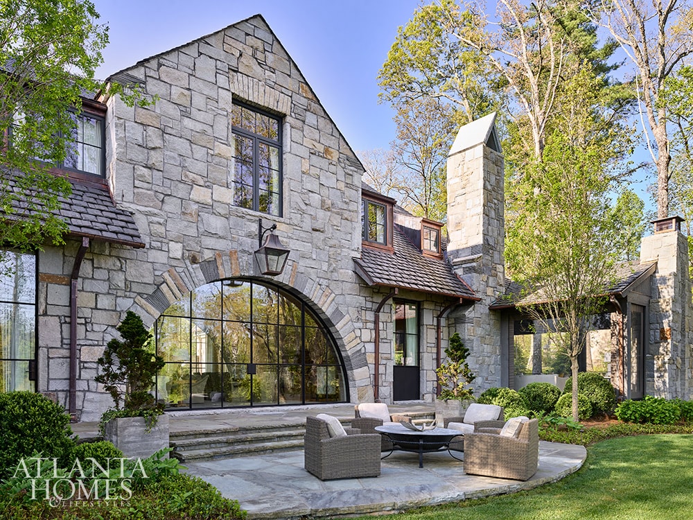 Welcoming Family Retreat in Cashiers - Architect Ryan Duffey - Interior Design Francie Hargrove - David Christensen Photography - Landscape Architect Planters Garden - house tour- home and garden - stone house - - patio - slate patio